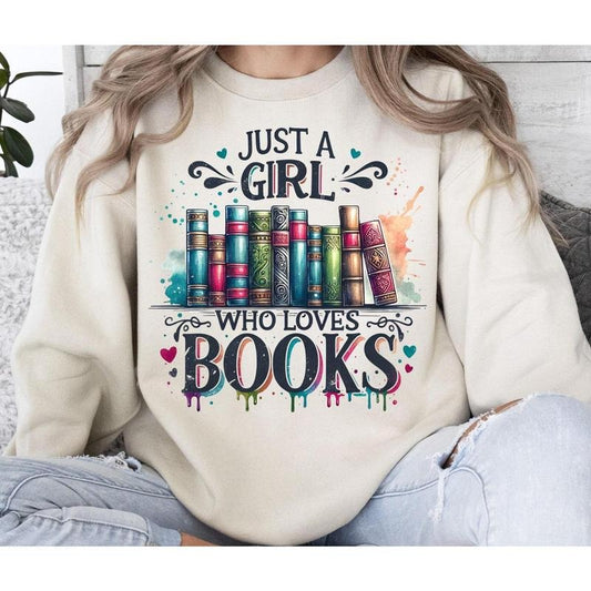 Just A Girl Who Loves Books Sweatshirt, Sublimation Design, Bookish Tee, Retro , Trendy Design, T-Shirt Design, Instant Download