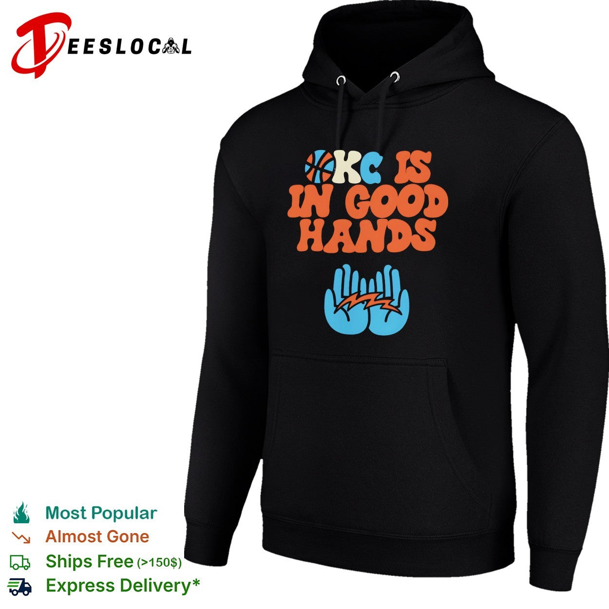 KC Is in Good Hands Kansas City Basketball Sports Lightning Hands Graphic Shirt