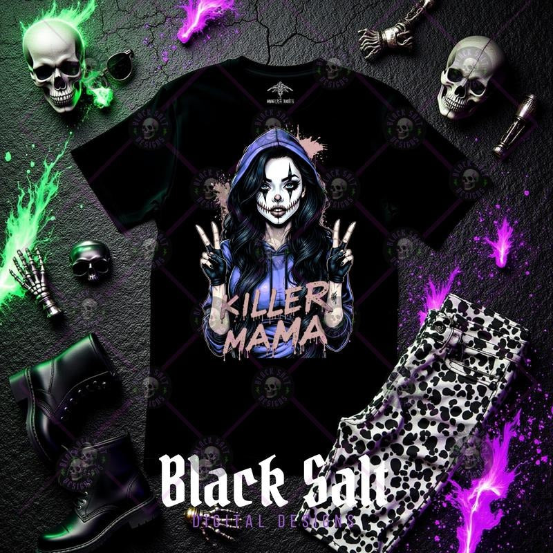 KILLER MAMA Casual Unisex Halloween T-Shirt Sweatshirt or Hoodie Streetwear Crewneck Womenswear Top Long Sleeve for Summer Everyday