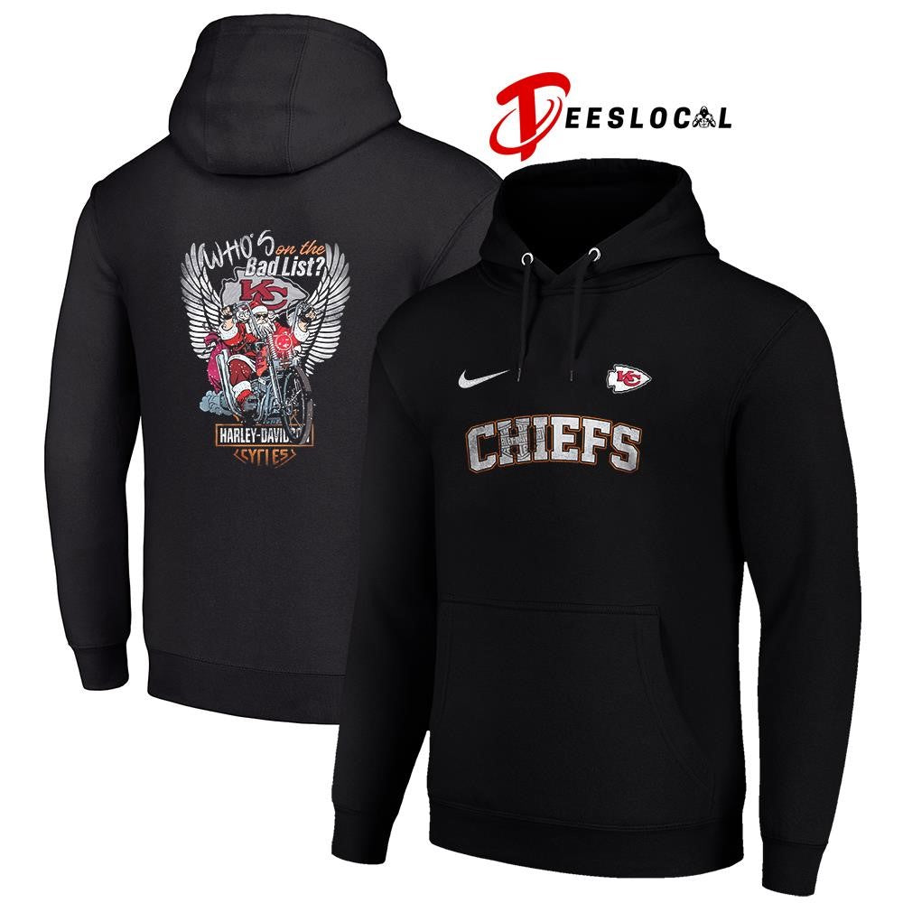 Kansas City Chiefs x Harley Davidson Santa Claus who’s on the bad list graphic shirt