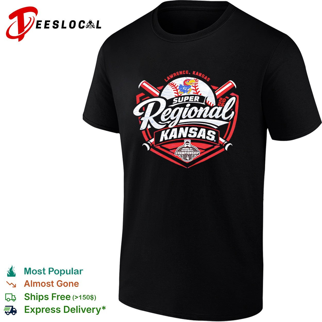 Kansas Jayhawks Super Regional 2026 Lawrence NCAA DI Baseball Championship shirt