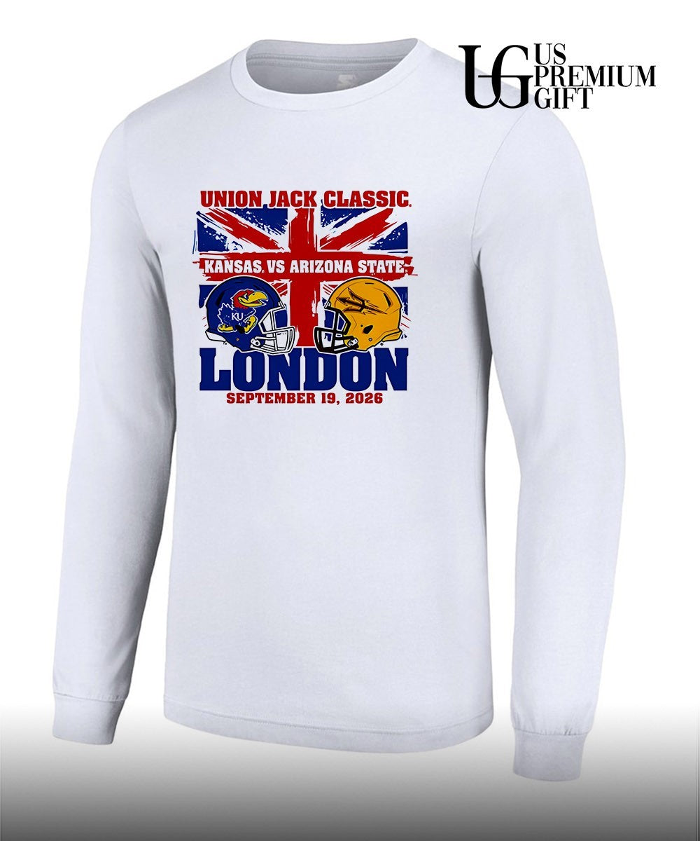 Kansas Jayhawks vs Arizona State Sun Devils Union Jack Classic London 2026 helmets shirt