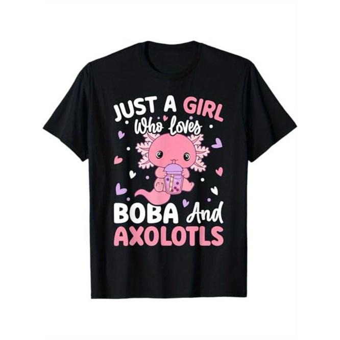 Kawaii Axolotl Lover Just a Girl Who Loves Boba and Axolotl T-Shirt, Halloween Thanksgiving Christmas Gift for MenFamily Friends Made in USA