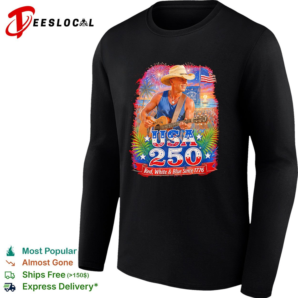 Kenny Chesney Cowboy guitarist red white and blue since 1776 fireworks poster shirt