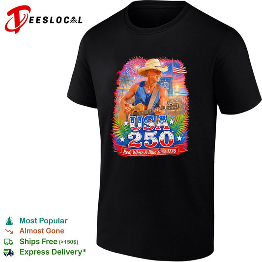 Kenny Chesney Cowboy guitarist red white and blue since 1776 fireworks poster shirt