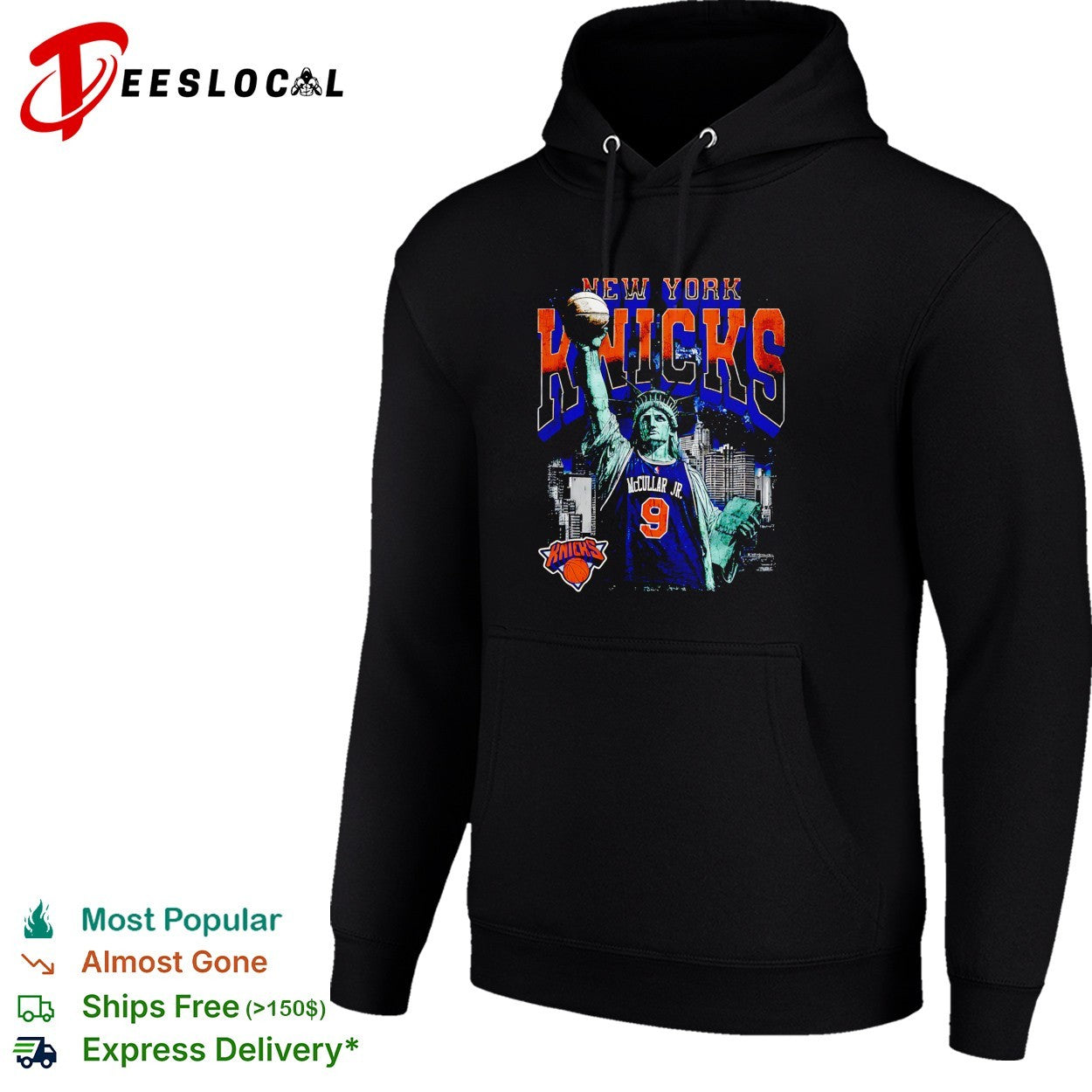 Kevin McCullar Jr 9 New York Knicks Statue of Liberty skyline basketball shirt
