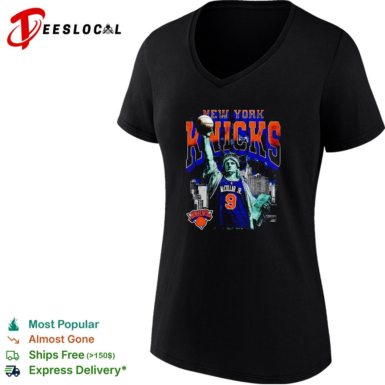 Kevin McCullar Jr 9 New York Knicks Statue of Liberty skyline basketball shirt