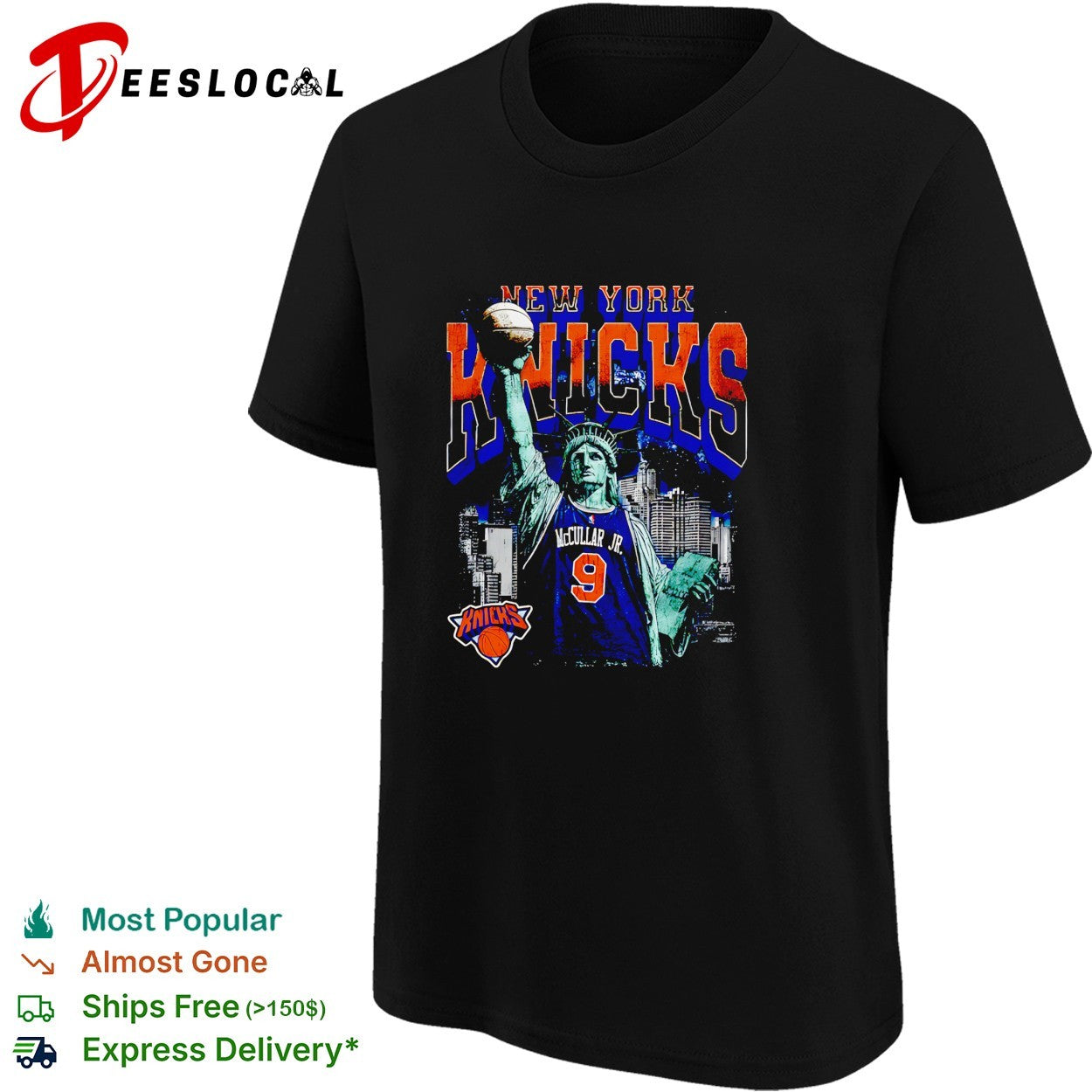 Kevin McCullar Jr 9 New York Knicks Statue of Liberty skyline basketball shirt