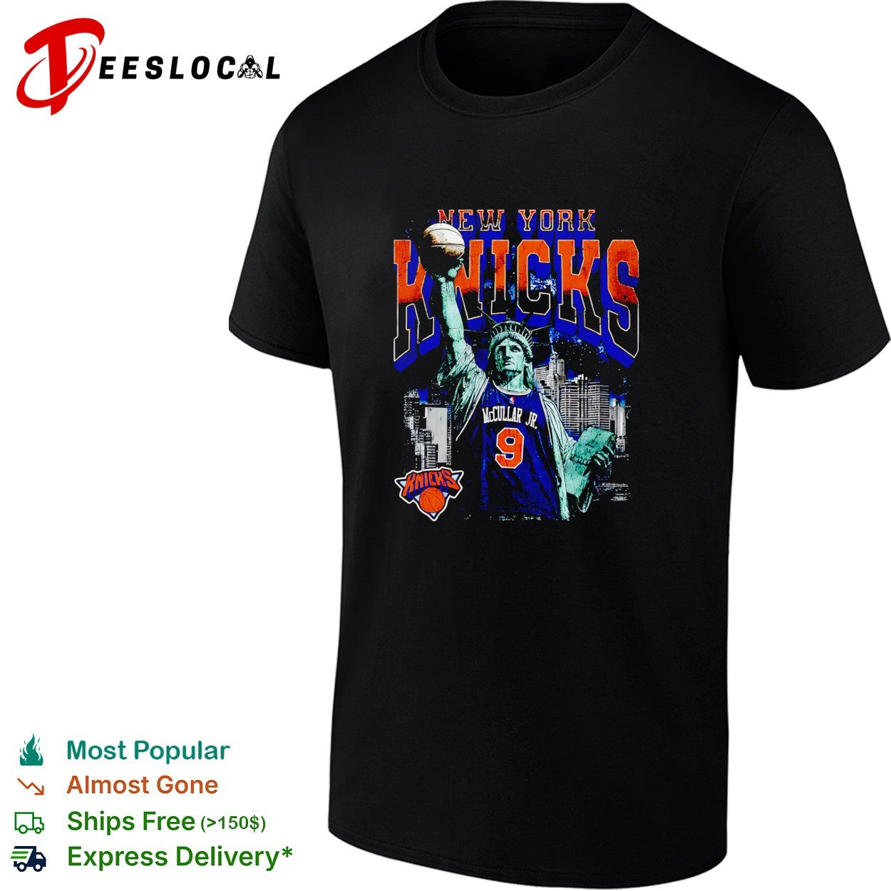 Kevin McCullar Jr 9 New York Knicks Statue of Liberty skyline basketball shirt