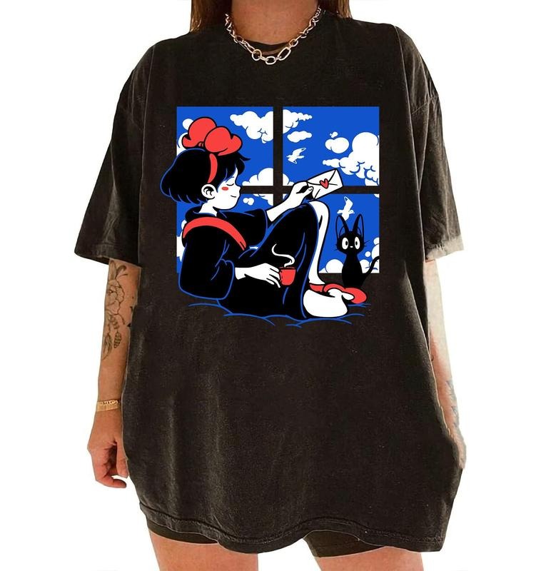 Kiki's Delivery Service Shirt, Kiki Shirt, Jiji Shirt, Studio Ghibli Shirt, Ghibli Cartoon Shirt