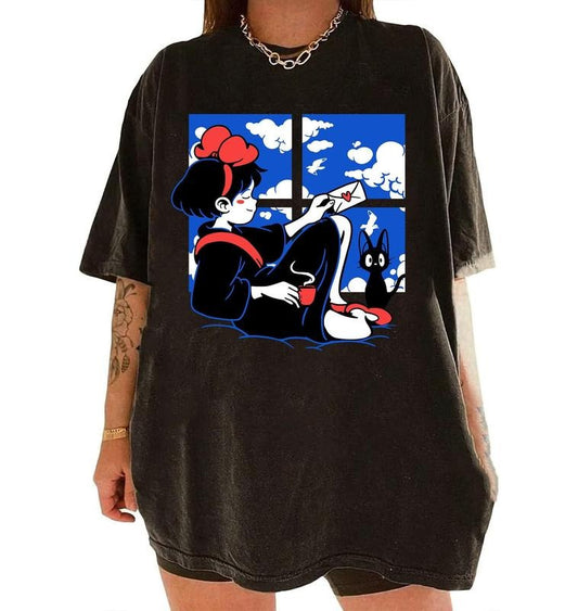 Kiki's Delivery Service Shirt, Kiki Shirt, Jiji Shirt, Studio Ghibli Shirt, Ghibli Cartoon Shirt
