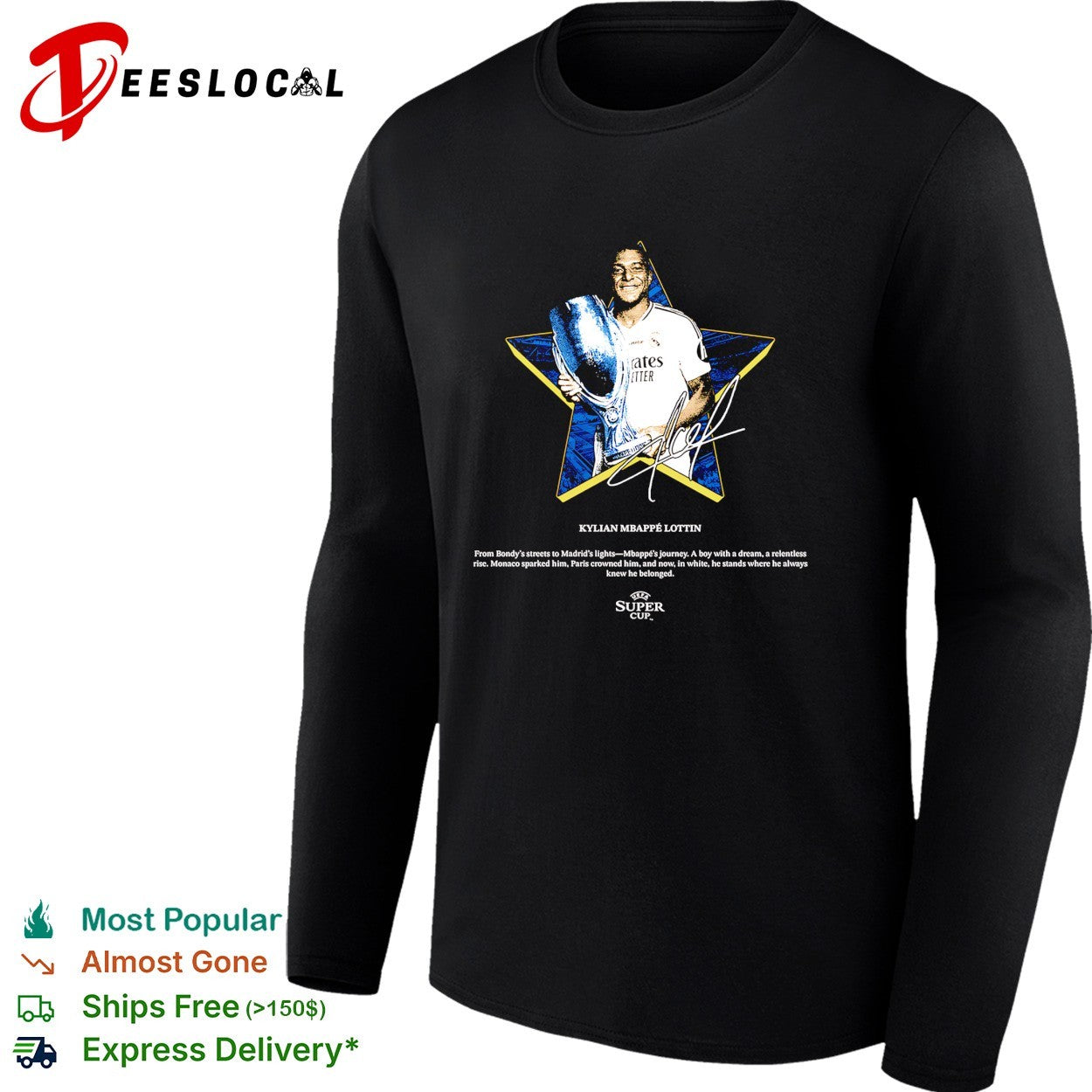 Kylian Mbappe Lottin Real Madrid UEFA super cup signature shirt