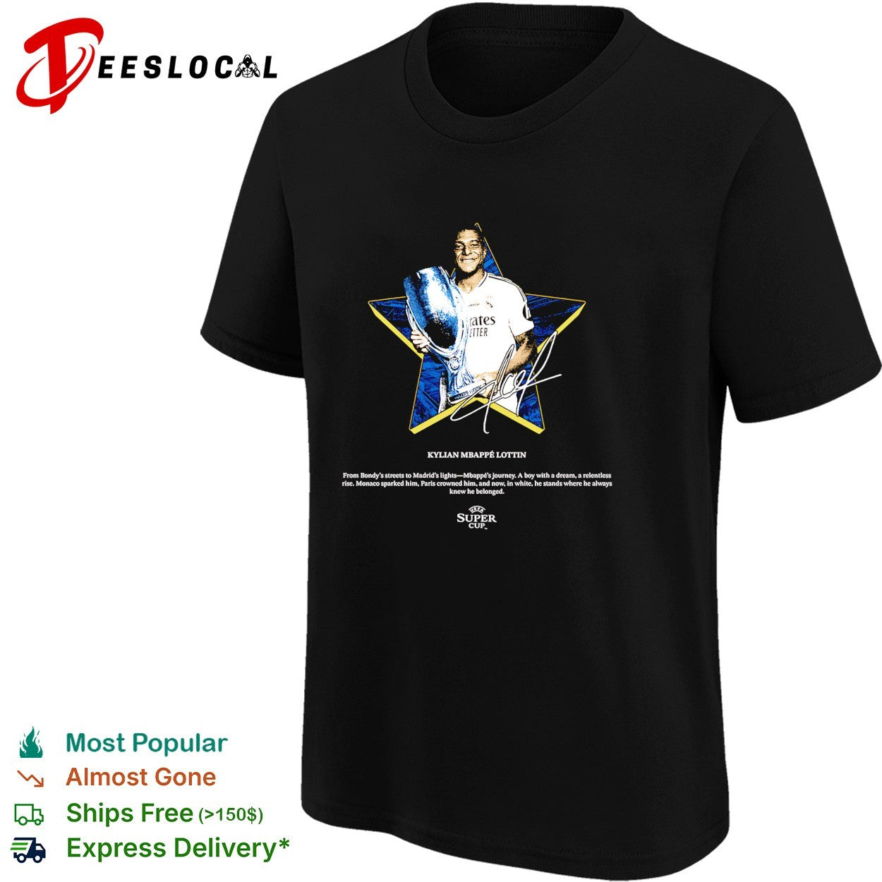 Kylian Mbappe Lottin Real Madrid UEFA super cup signature shirt