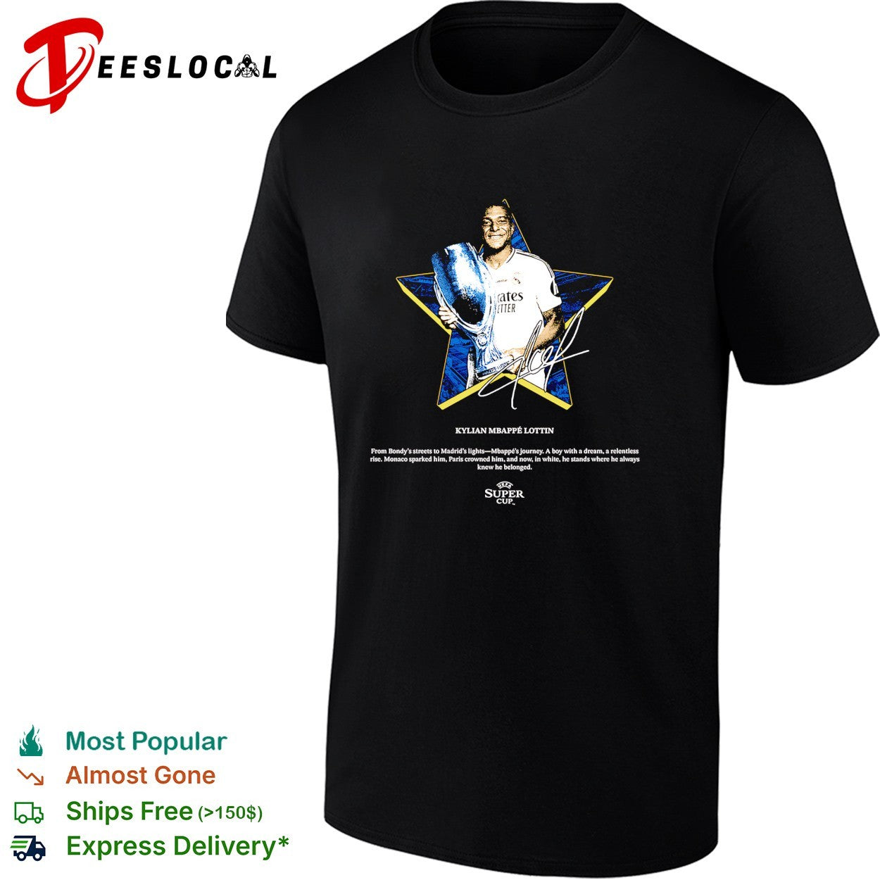 Kylian Mbappe Lottin Real Madrid UEFA super cup signature shirt