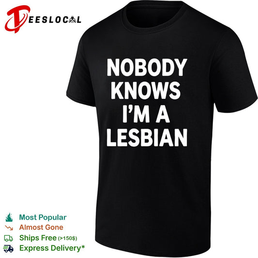 LGBTQ pride month bold text nobody knows im a lesbian shirt