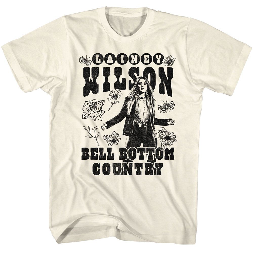 Lainey Wilson - And Floral Bellbottom - Off-White Short Sleeve Adult T-Shirt - clothing by TeeHivey.com (Image 1)