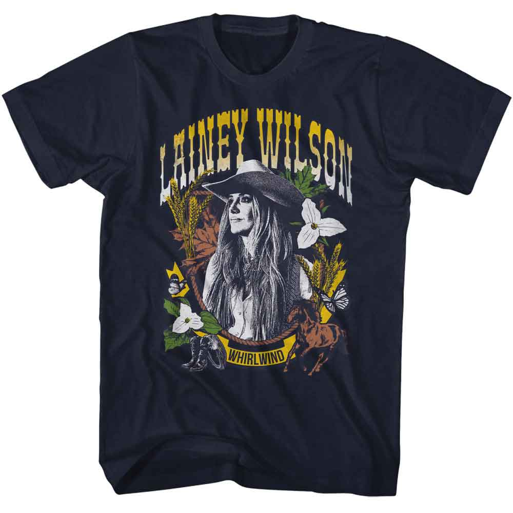 Lainey Wilson - Whirlwind Wheat And Leaves - Officially Licensed - Blue Solid Front Print Adult Short Sleeve T-Shirt