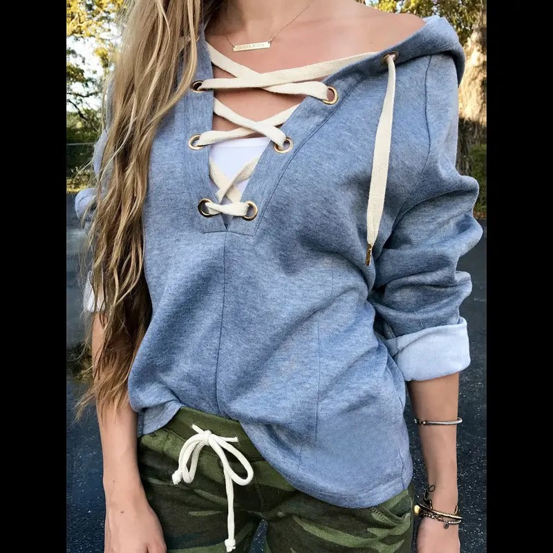 Lace Up Gray Pullover