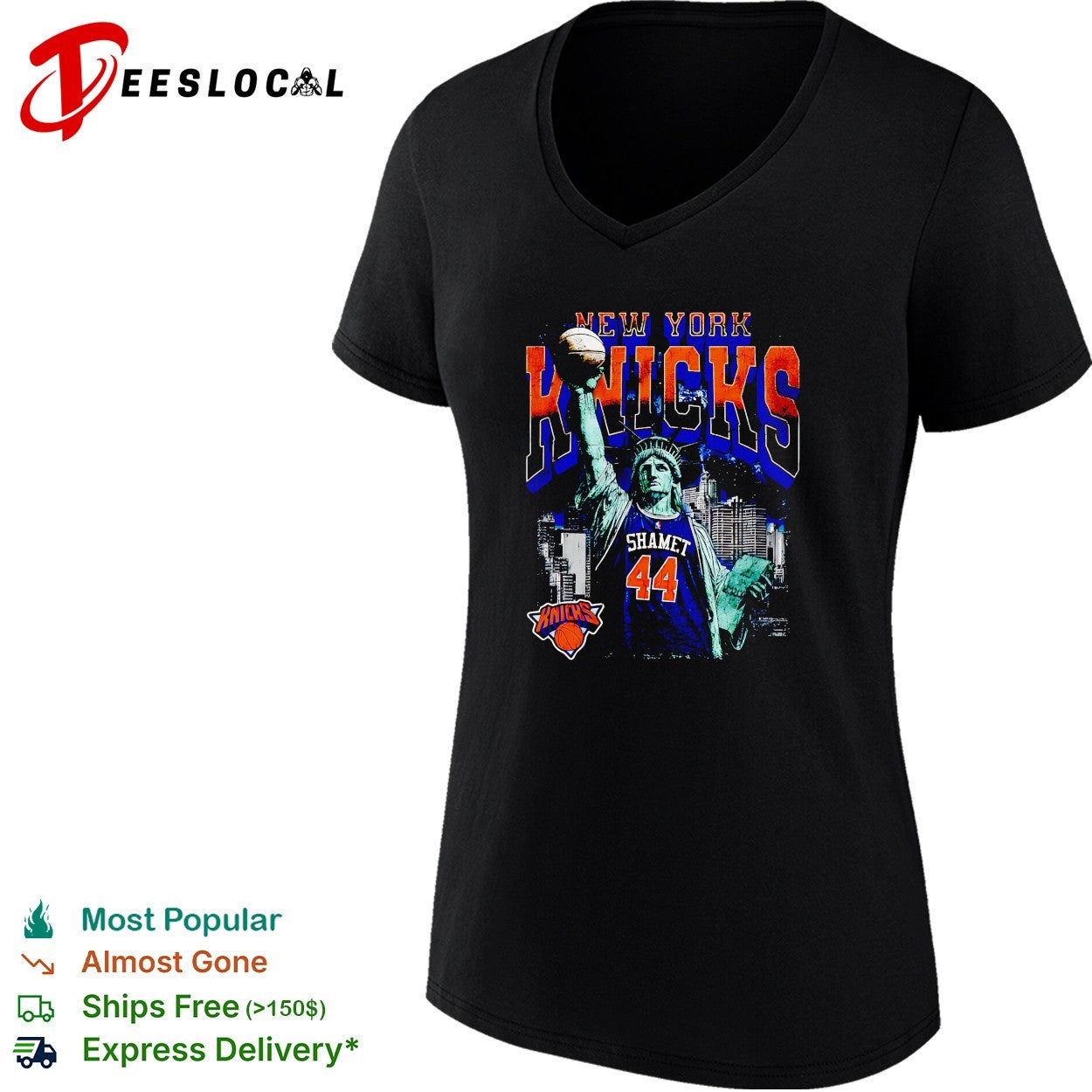 Landry Shamet 44 New York Knicks Statue of Liberty skyline basketball shirt