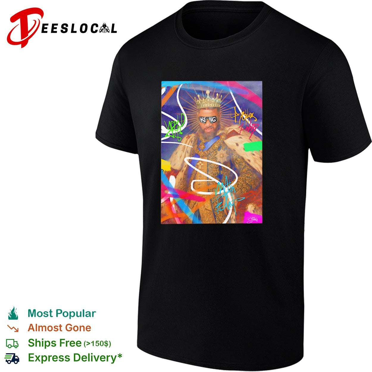 LeBron James Los Angeles Lakers NBA King graffiti portrait art shirt