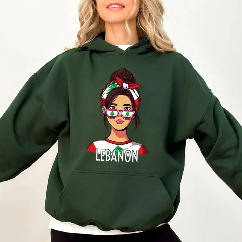 Lebanese Girl Lebanon Hoodie Casual Street Style Fleece Fabric Pullover Hooded Sweatshirt for Women , Perfect Gift