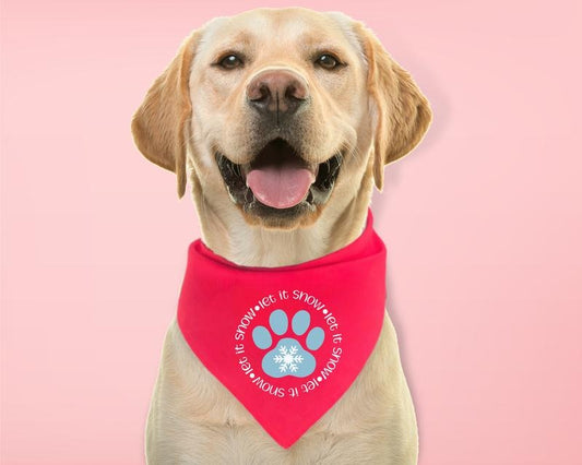 Let It Snow Dog Bandana, Winter Dog Bandana, Dog Paw Handkerchief, Puppy Neck Scarf Snow, Pet Owner Christmas Gift Scarf.