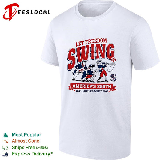 Let freedom swing colonial baseball players America’s 250th flag poster shirt