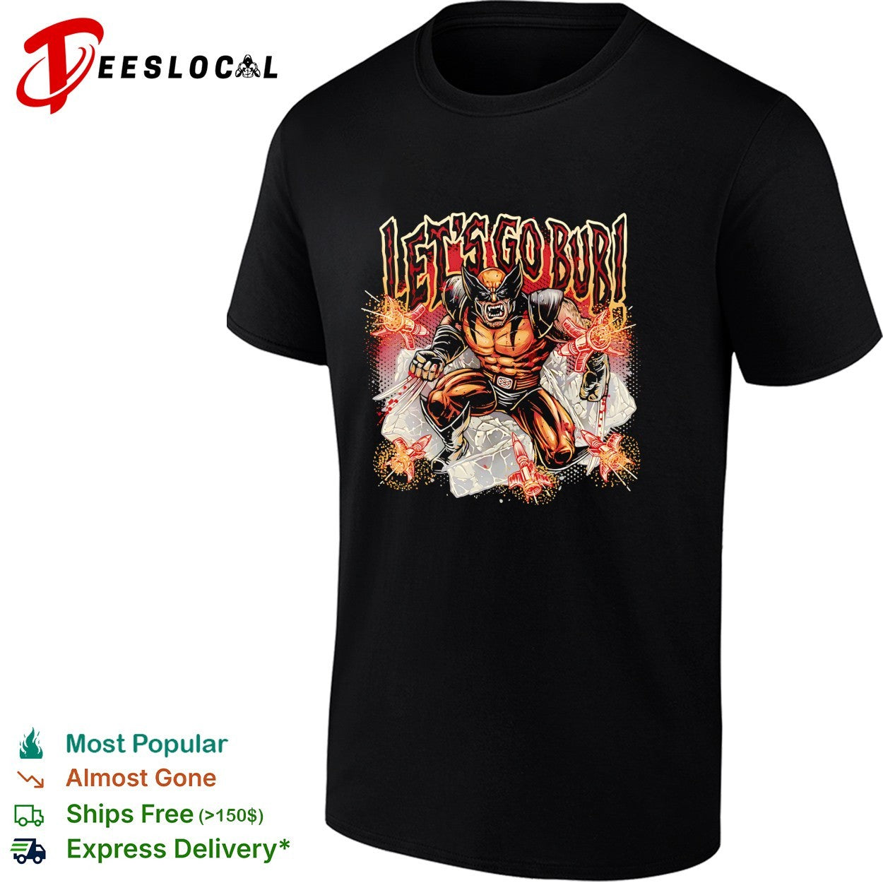 Let’s go Bub Wolverine claws through wall action lightning comic art shirt