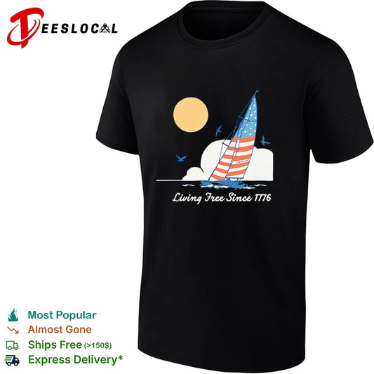 Life is Good Living Free Since 1776 American Flag Sailboat Nautical Independence shirt