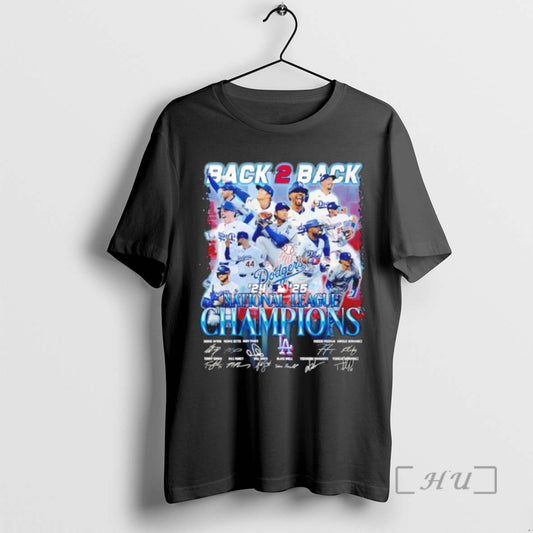 Limited Edition Los Angeles Dodgers 2025 National League Champions Back 2 Back Signature T Shirts - clothing by TeeHivey.com