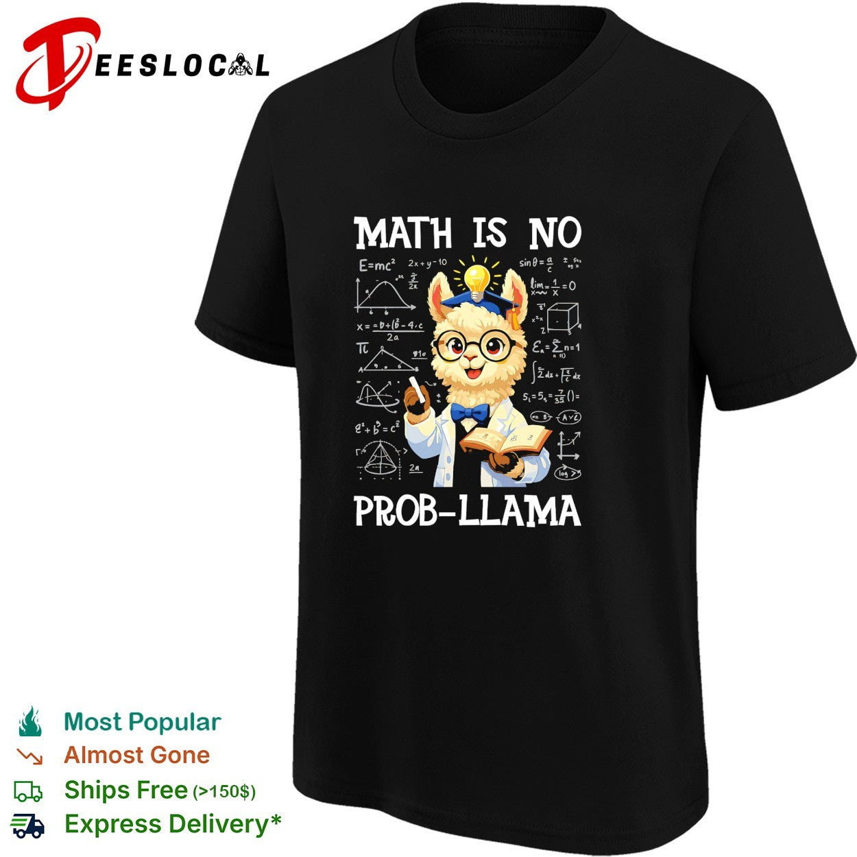 Llama scientist holding test tube math is no prob llama shirt