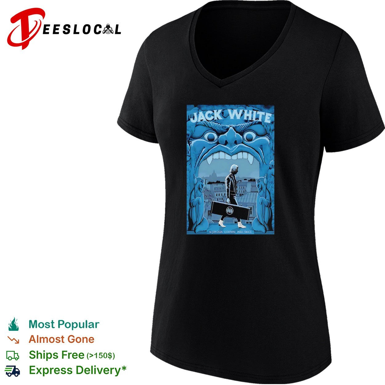 Lone guitar case figure looming monster face cityscape concert framed poster art shirt