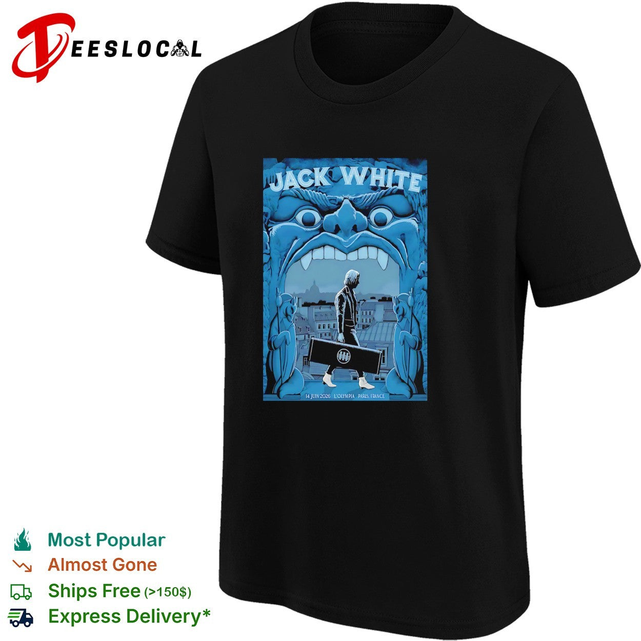 Lone guitar case figure looming monster face cityscape concert framed poster art shirt