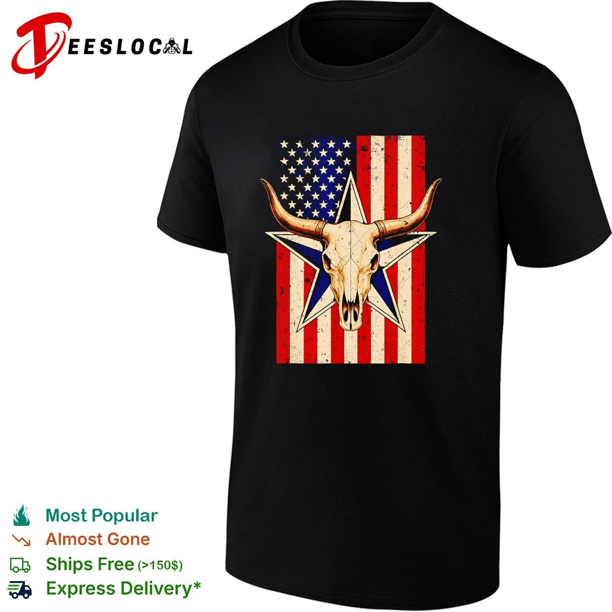 Longhorn skull American flag star vintage shirt