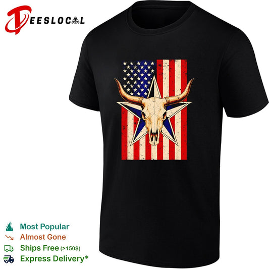 Longhorn skull American flag star vintage shirt