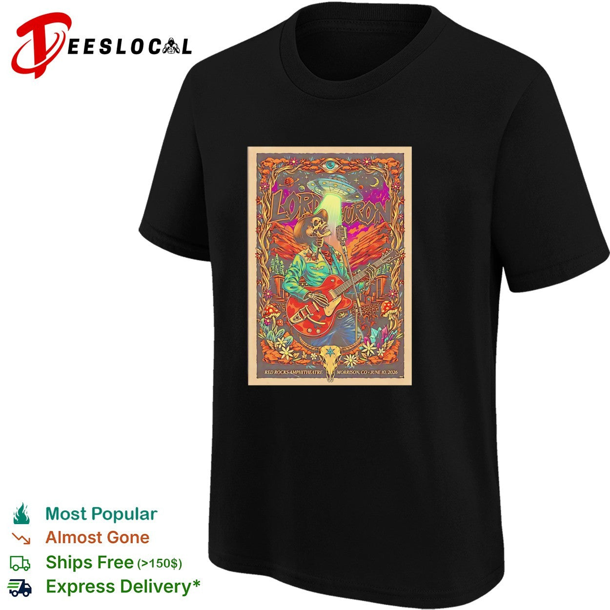 Lord Huron skeleton guitarist Red Rocks Morrison CO June 30 2026 concert poster shirt
