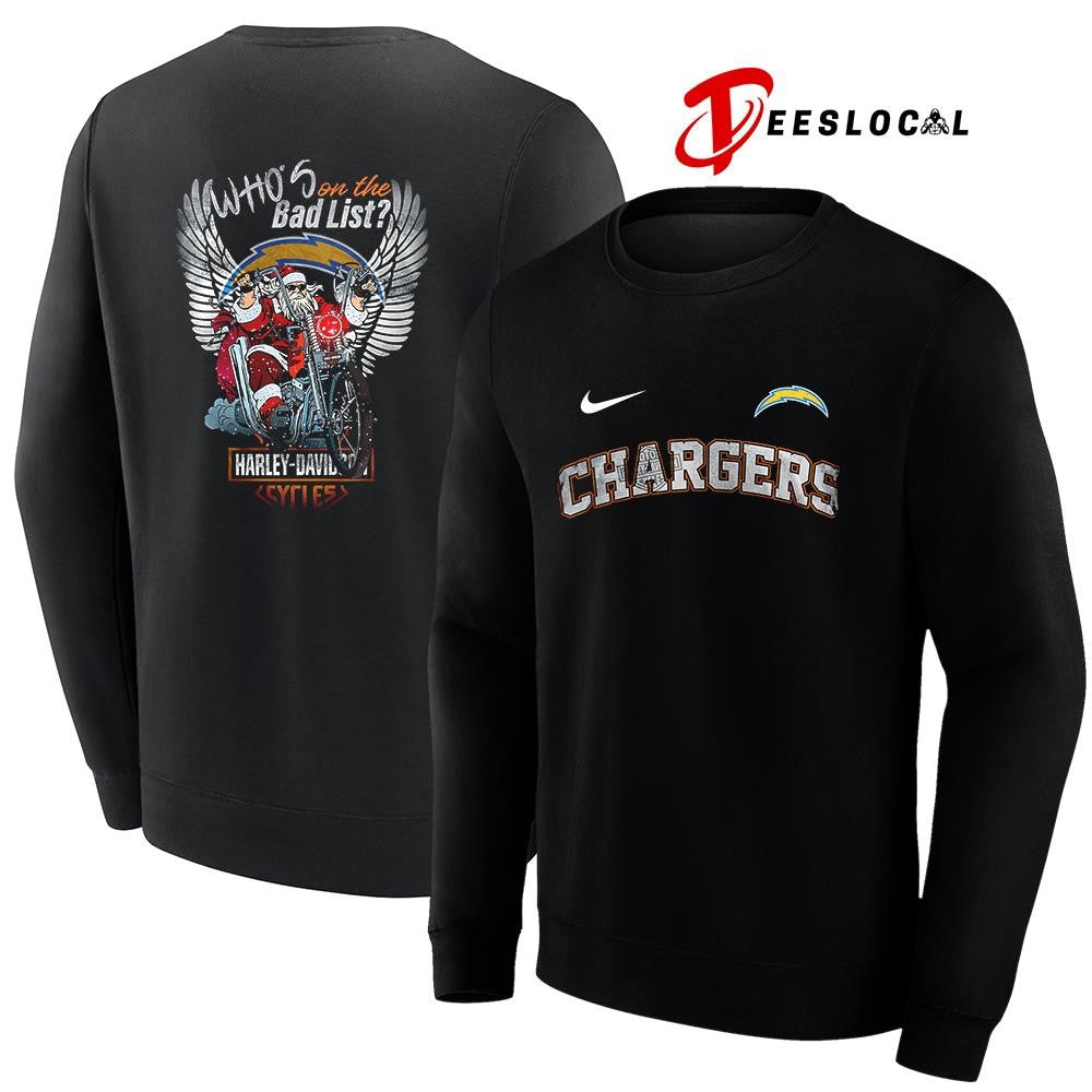Los Angeles Chargers x Harley Davidson Santa Claus who’s on the bad list graphic shirt