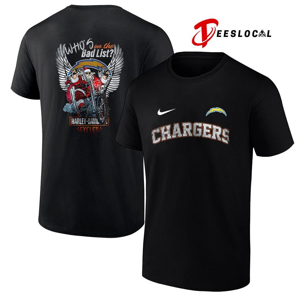 Los Angeles Chargers x Harley Davidson Santa Claus who’s on the bad list graphic shirt