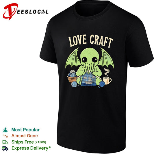 Love Craft Cthulhu Knitting Yarn Coffee Steam Parody Pop Culture Mythos Shirt
