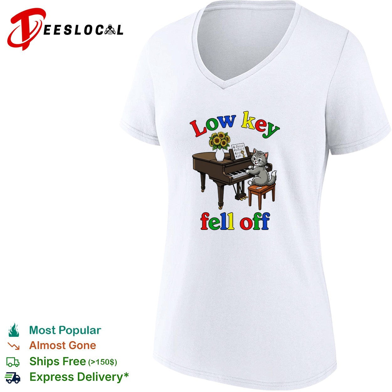 Low key fell off cat playing piano shirt