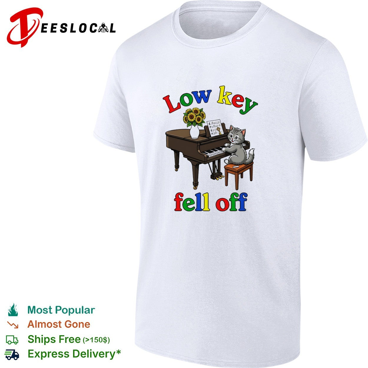 Low key fell off cat playing piano shirt