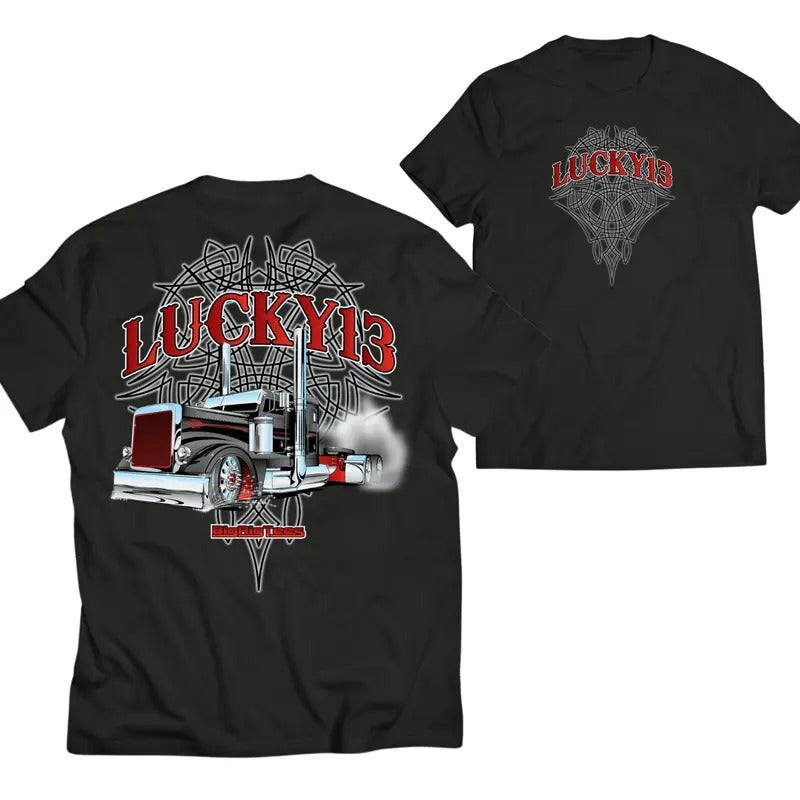 Lucky 13 Graphic Tractor Tees, Truck shirts, Shirts For Men, Car Merch, Stylish Car Merch for Automotive Enthusiasts