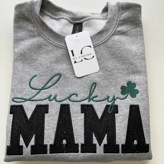 Lucky Mama St. Patrick’s Day Embroidered Sweatshirt - Festive & Stylish for Moms