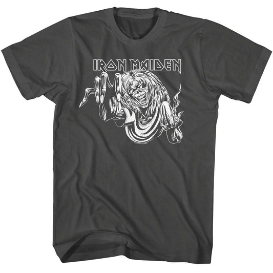 Iron Maiden - Eddie Reach - American Classics - Solid Gray Adult Short Sleeve T-Shirt