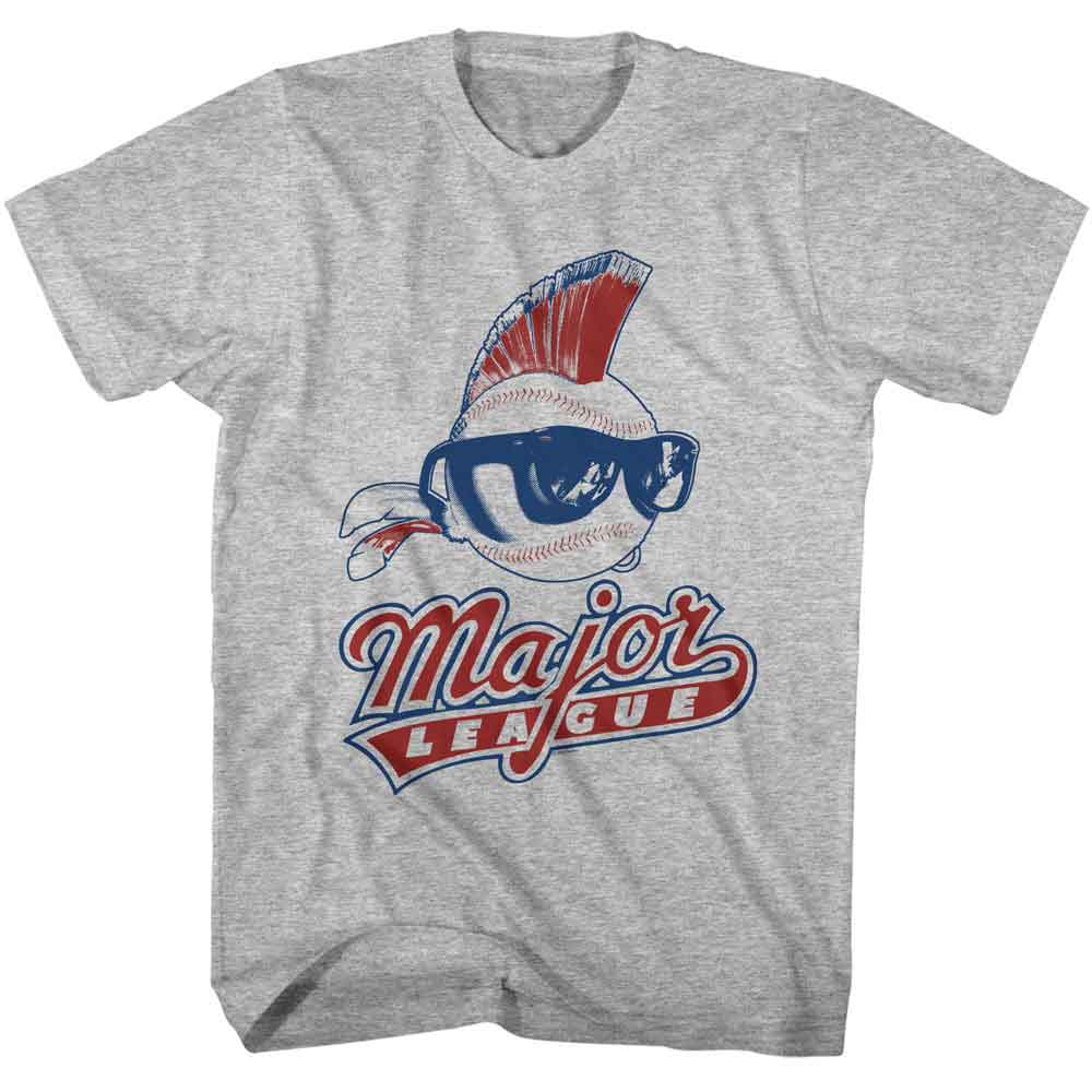 Major League - Logo And Ball - American Classics - Gray Heather Adult Short Sleeve T-Shirt
