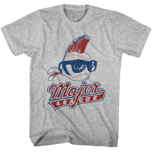 Major League - Logo And Ball - American Classics - Gray Heather Adult Short Sleeve T-Shirt