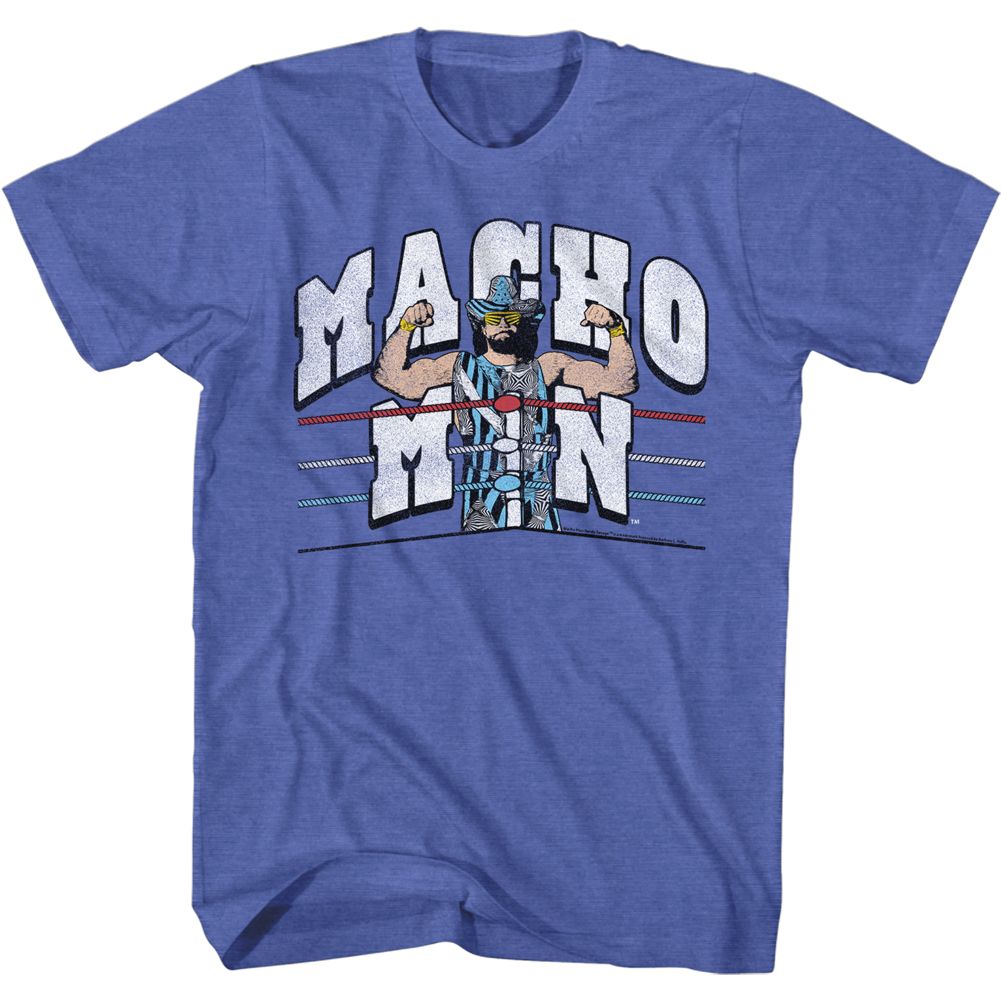 Macho Man - Retro Ring & Ropes - Short Sleeve - Heather - Adult - T-Shirt - clothing by TeeHivey.com