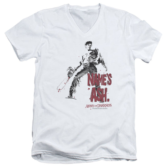 Army Of Darkness Names Ash Mens Slim Fit V-Neck T Shirt White - clothing by TeeHivey.com