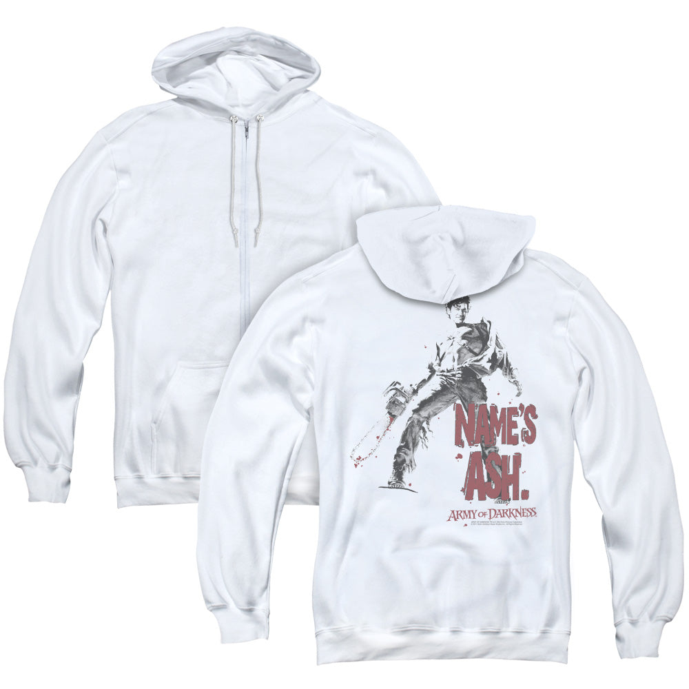Army Of Darkness Names Ash Back Print Zipper Mens Hoodie White - clothing by TeeHivey.com (Image 1)