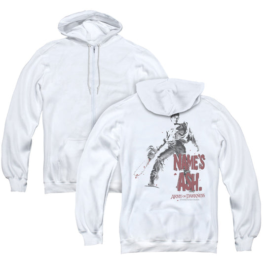 Army Of Darkness Names Ash Back Print Zipper Mens Hoodie White - clothing by TeeHivey.com (Image 1)